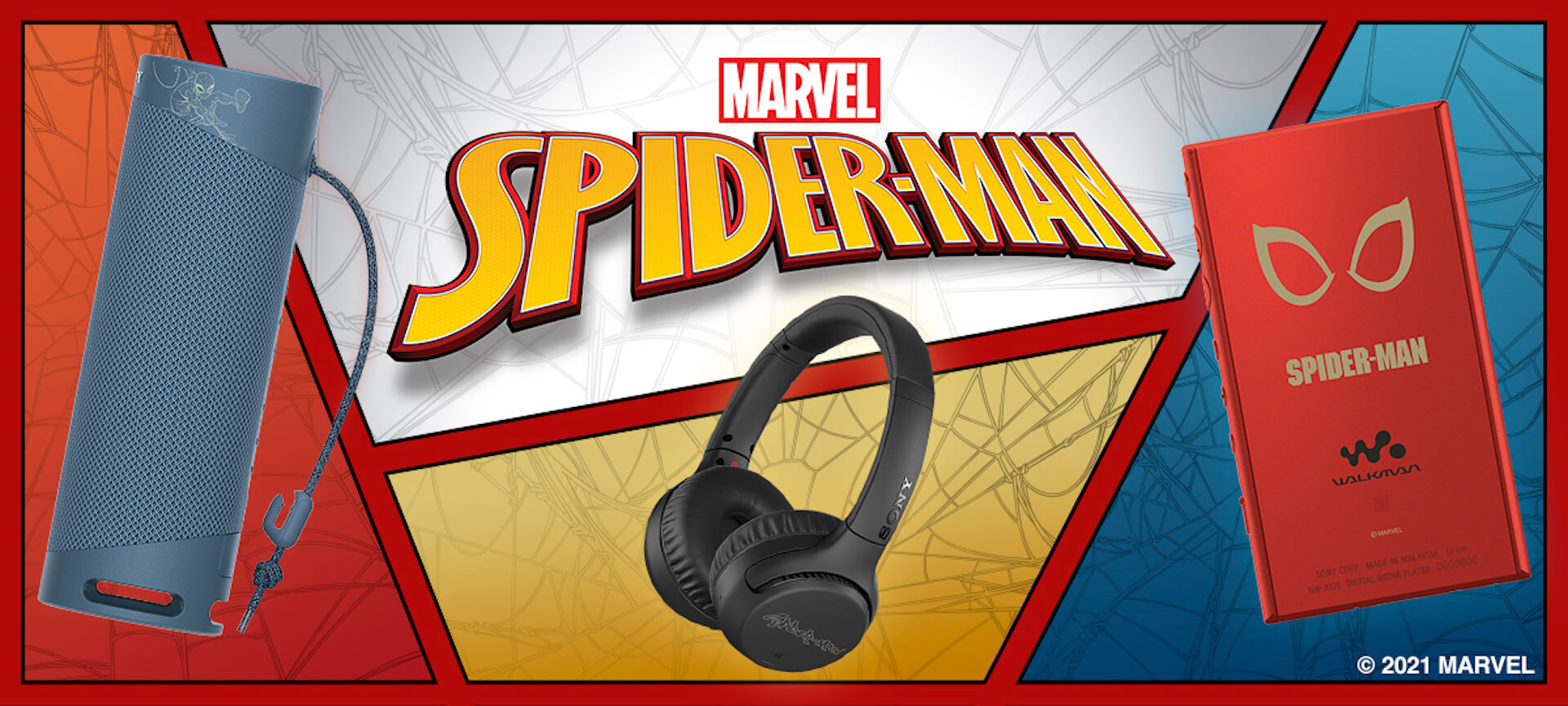 MARVELスパイダーマン仕様のソニーワイヤレスヘッドホン、ワイヤレススピーカー、ハイレゾ対応ウォークマンが発売決定！本日予約受付開始 tech211007_sony_spiderman_1