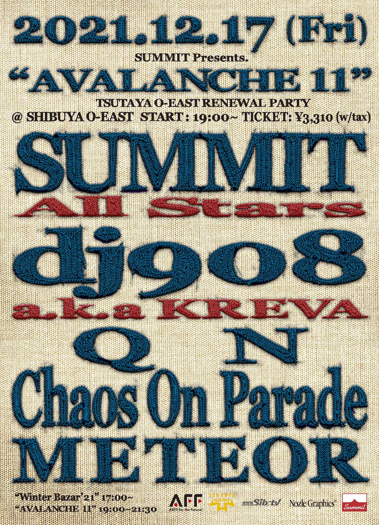 SUMMIT自主企画＜AVALANCHE'11＞が12月開催決定｜SUMMIT All Stars、dj908 a.k.a KREVA、METEOR、Chaos On Parade、QNらが登場 music211118-summit-avalanche-1