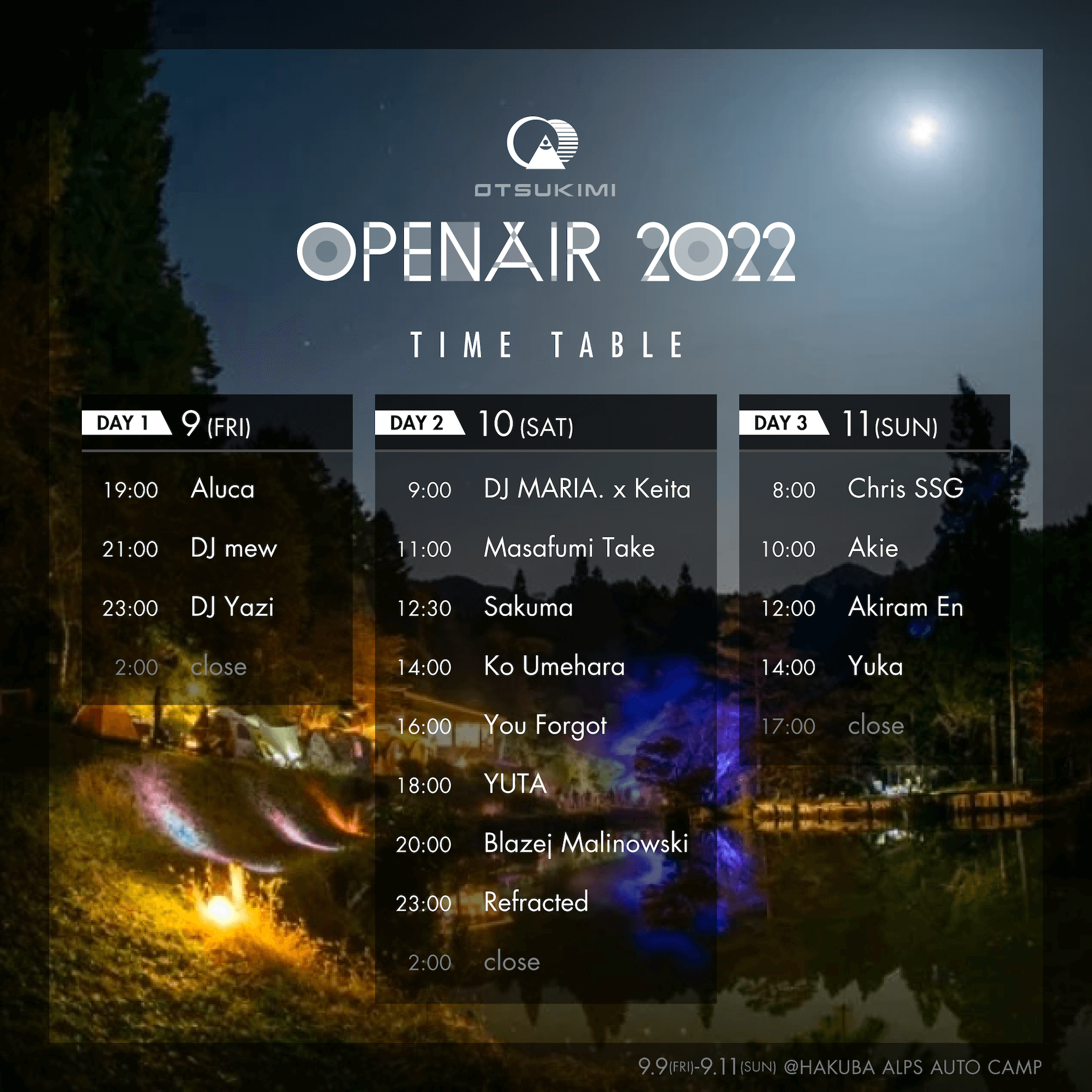 野外テクノレイブ＜御月民 -Otsukimi- Open Air 2022＞が今週末開催！タイムテーブル公開 music220905-Otsukimi-01