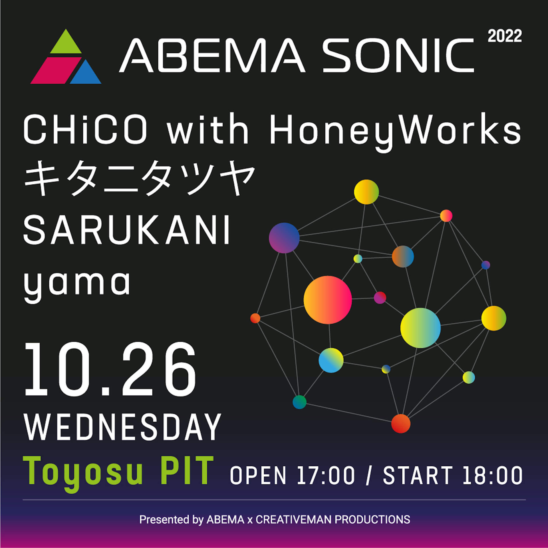 CHiCO with HoneyWorks、キタニタツヤ、SARUKANI、yamaが出演！新機軸のハイブリットLIVEイベント＜ABEMA SONIC＞開催 music220927-abemasonic5