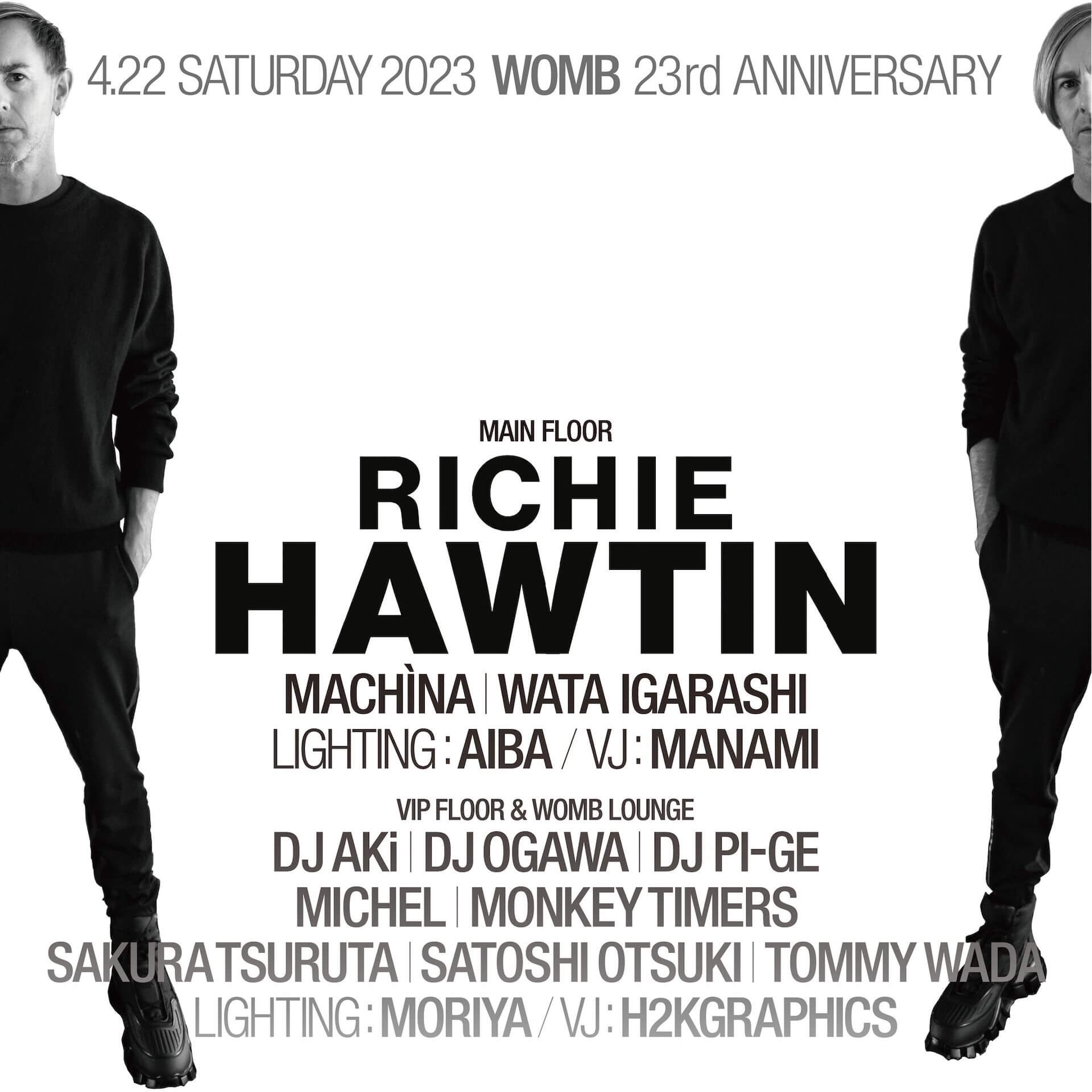 リッチー・ホウティンが渋谷・WOMB23周年パーティに登場！マキーナ、WATA IGARASHIらも出演 music230323-womb4