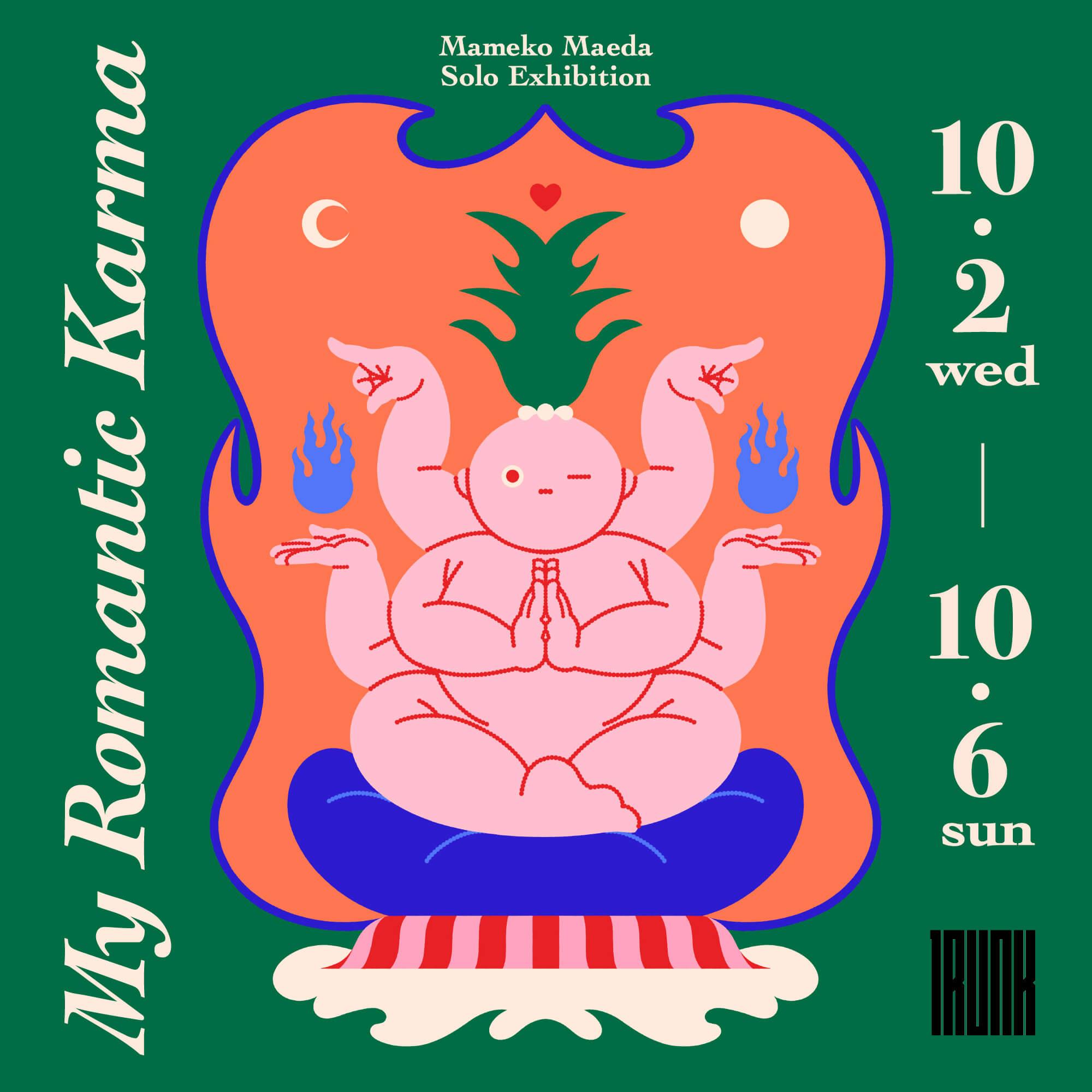 アーティスト・前田豆コによる個展＜My Romantic Karma＞がTRUNK(HOTEL) CAT STREETにて開催｜過去最大のキャンバス作品や掛軸作品、オリジナル張り子人形のローンチなども 5fba3ce39d8931351f11003b9664bda4