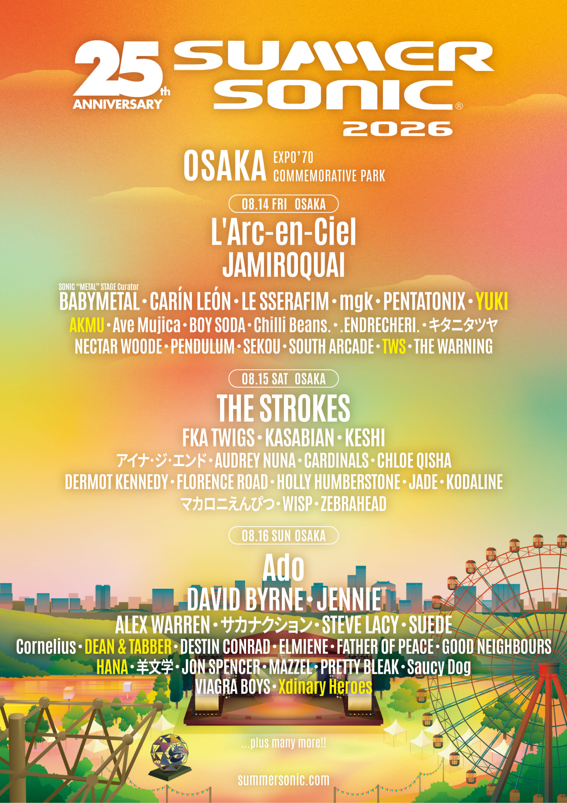 都市型フェス＜SUMMER SONIC 2026＞が国内・韓国から追加アーティスト第6弾を発表 SS26_osaka_poster_0409-1920x2717