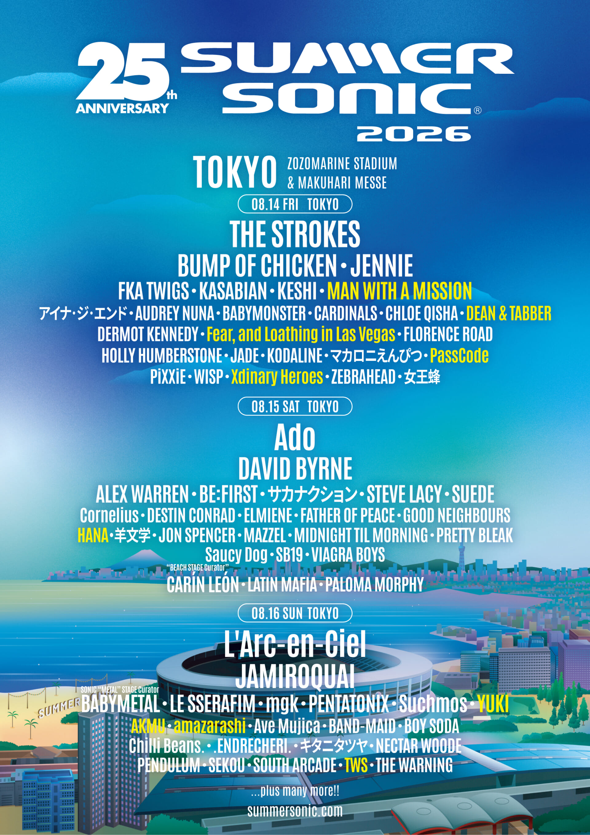 都市型フェス＜SUMMER SONIC 2026＞が国内・韓国から追加アーティスト第6弾を発表 SS26_tokyo_poster_0417-1920x2717