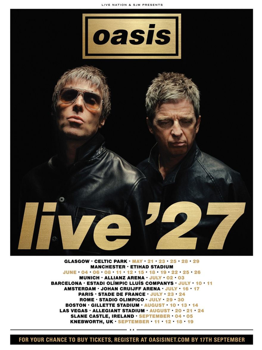 伝説的ロックバンド Oasisがワールド・ツアー<Oasis Live’ 27>を正式発表 Oasis-2027_Global-Dates_3-4_2160x2880 伝説的ロックバンド Oasisがワールド・ツアー<Oasis Live’ 27>を正式発表 Oasis-2027_Global-Dates_3-4_2160x2880